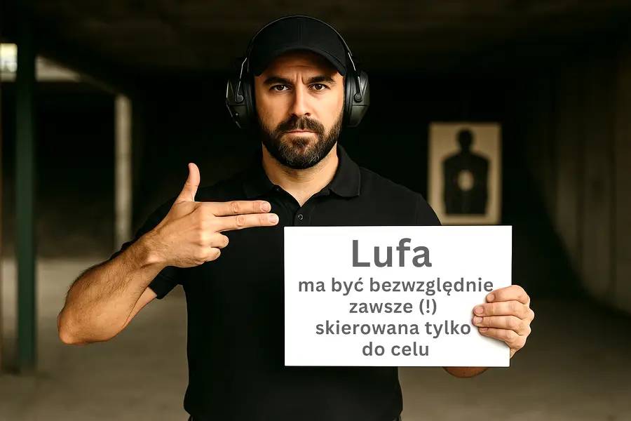 Zasada BLOS: lufa broni skierowana zawsze w stronę celu i kulochwytu