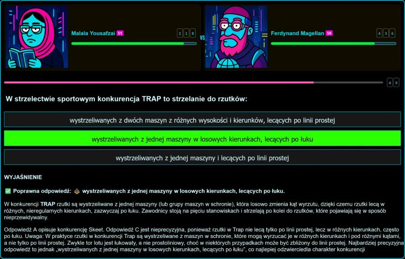 Schemat lotu rzutków w konkurencji TRAP po łuku w różnych kierunkach