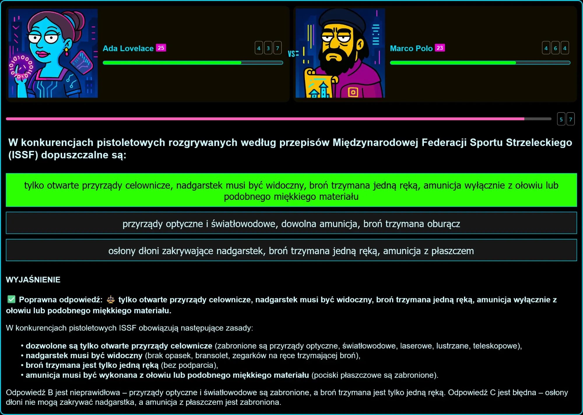 Przykład otwartych przyrządów celowniczych w pistoletach sportowych